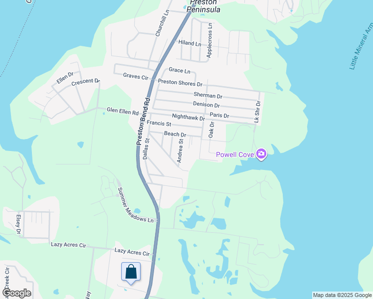 map of restaurants, bars, coffee shops, grocery stores, and more near 77 Little Ole Trail in Pottsboro
