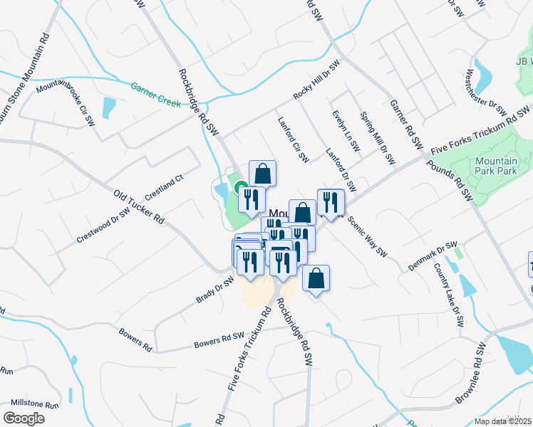 map of restaurants, bars, coffee shops, grocery stores, and more near 1152 Rockbridge Road Southwest in Stone Mountain