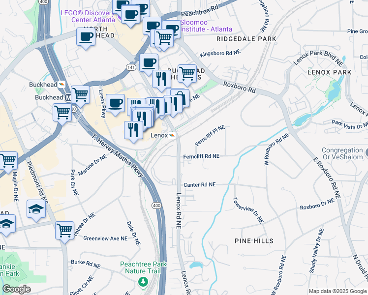 map of restaurants, bars, coffee shops, grocery stores, and more near 3280 Ferncliff Place Northeast in Atlanta