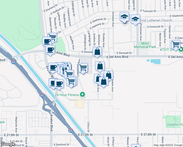 map of restaurants, bars, coffee shops, grocery stores, and more near 999 East Dovlen Place in Carson