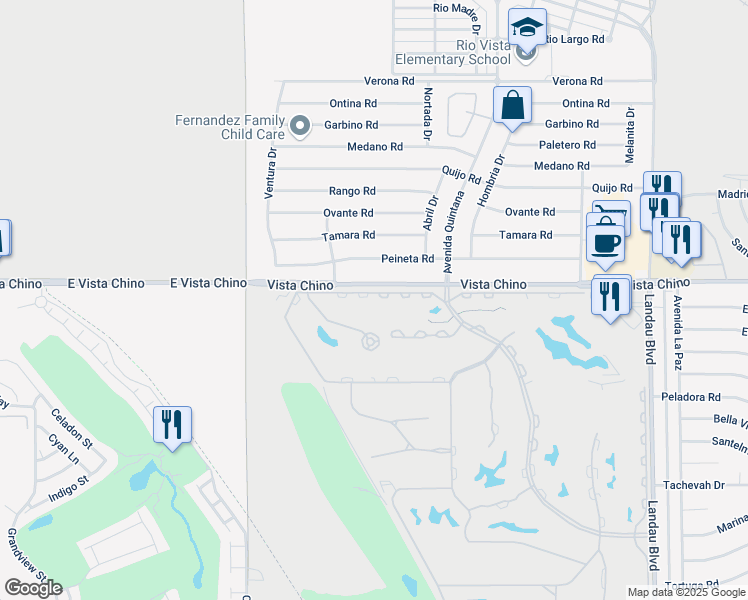 map of restaurants, bars, coffee shops, grocery stores, and more near 67299 North Chimayo Drive in Cathedral City