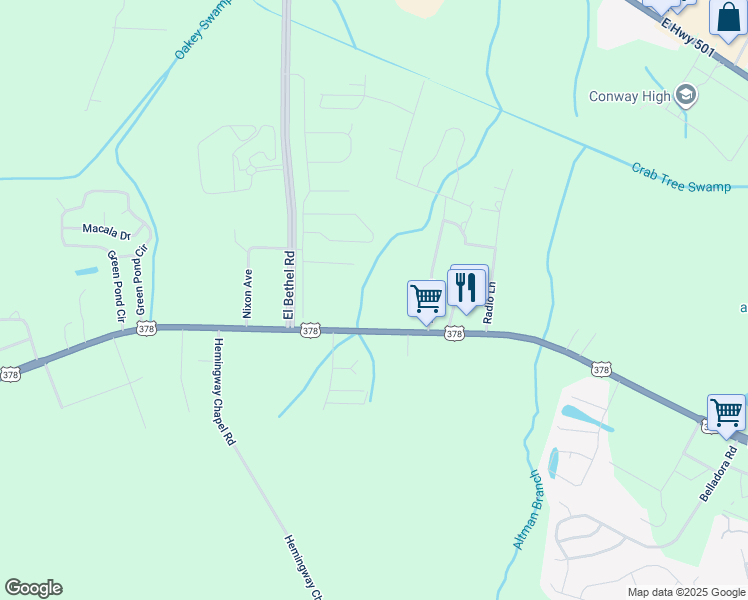 map of restaurants, bars, coffee shops, grocery stores, and more near 2320 U.S. 378 in Conway