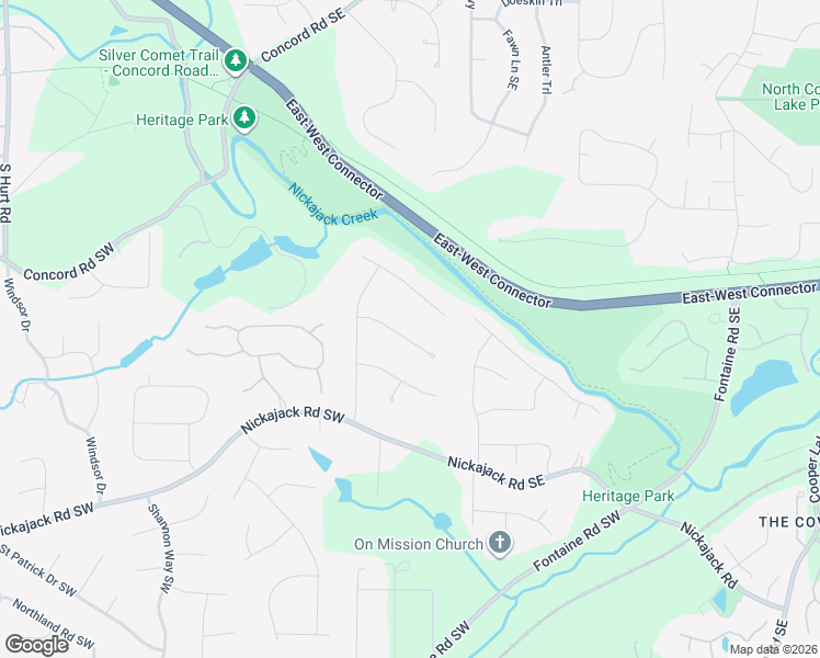 map of restaurants, bars, coffee shops, grocery stores, and more near 41 Queen Anne Drive Southeast in Mableton