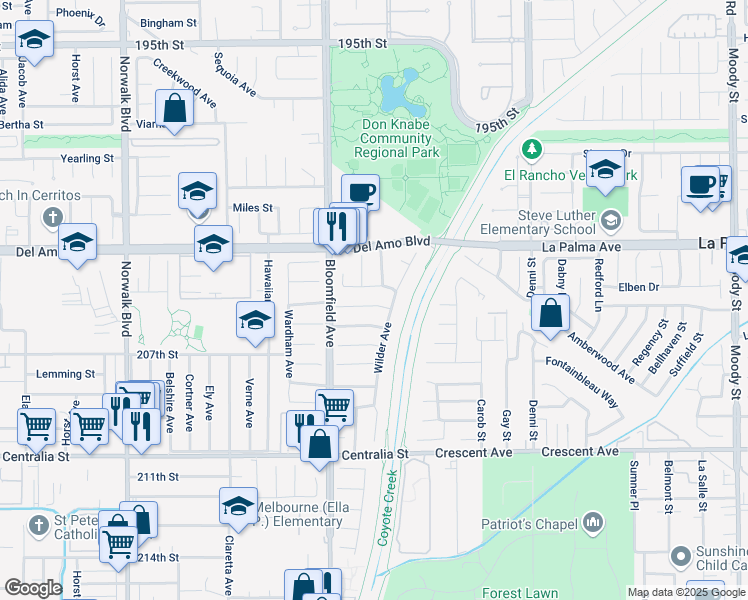 map of restaurants, bars, coffee shops, grocery stores, and more near 12653 Vandemere Street in Lakewood