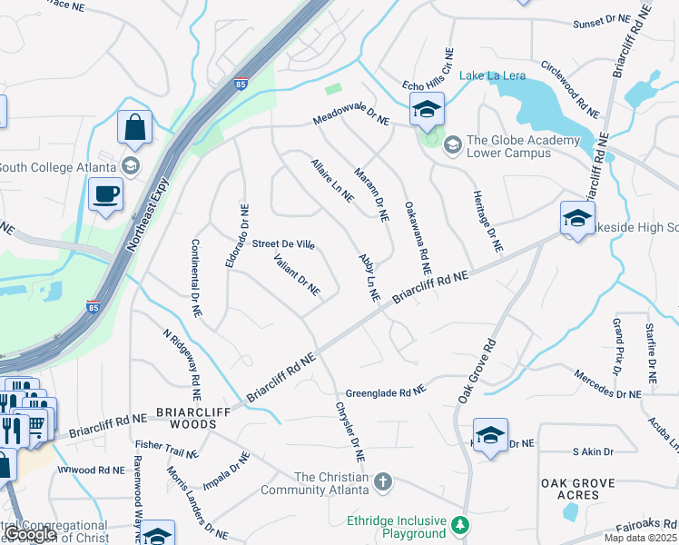 map of restaurants, bars, coffee shops, grocery stores, and more near 2288 Street De Ville in Atlanta