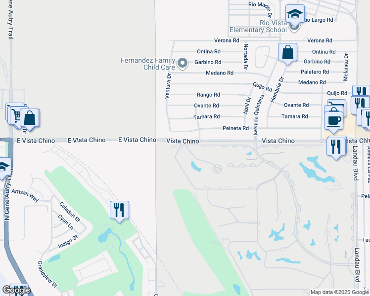 map of restaurants, bars, coffee shops, grocery stores, and more near 67060 West Chimayo Drive in Cathedral City