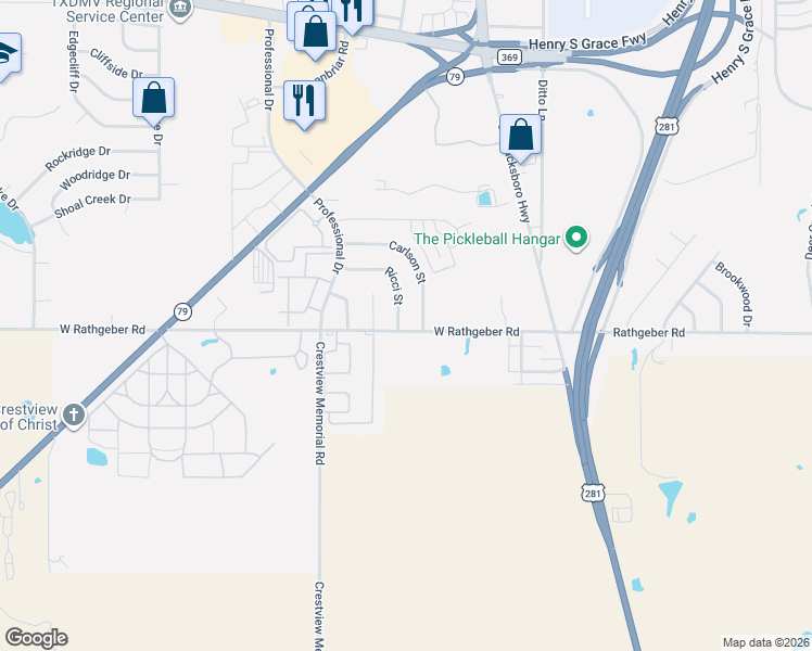 map of restaurants, bars, coffee shops, grocery stores, and more near 5439 Ricci Street in Wichita Falls