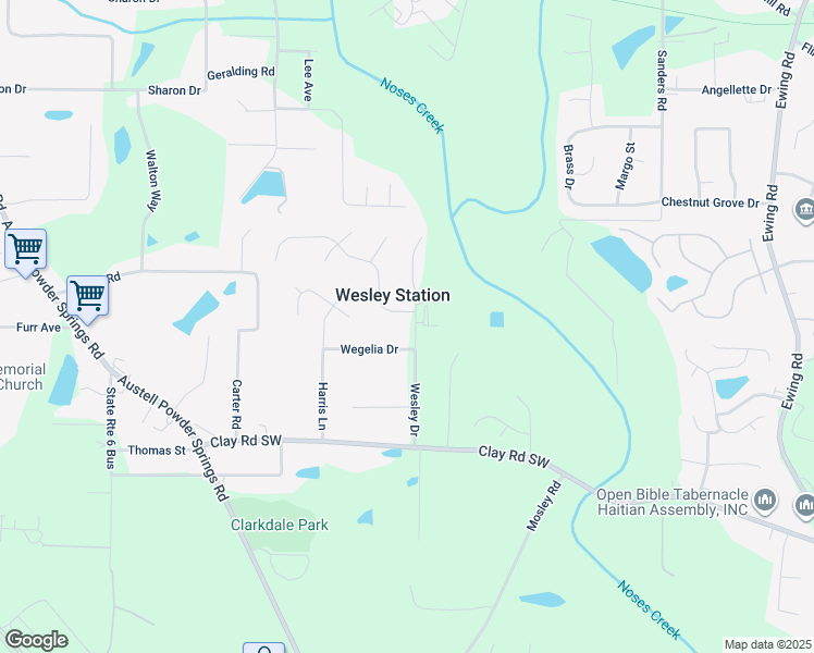 map of restaurants, bars, coffee shops, grocery stores, and more near 4480 Wesley Drive in Austell