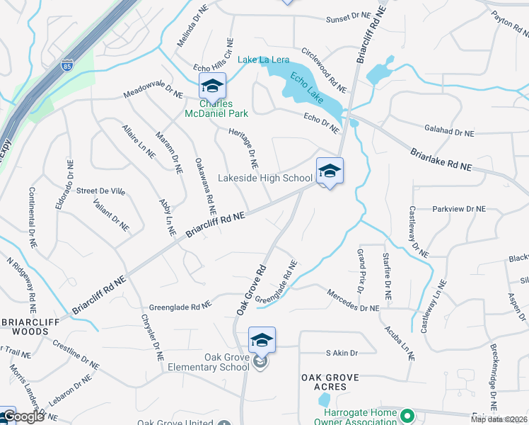 map of restaurants, bars, coffee shops, grocery stores, and more near 2432 Valhalla Drive Northeast in Atlanta