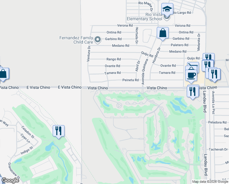 map of restaurants, bars, coffee shops, grocery stores, and more near 67263 North Chimayo Drive in Cathedral City