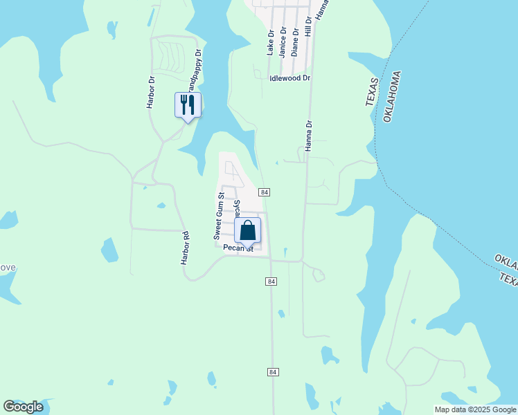 map of restaurants, bars, coffee shops, grocery stores, and more near 183 Pappy's Rd in Denison