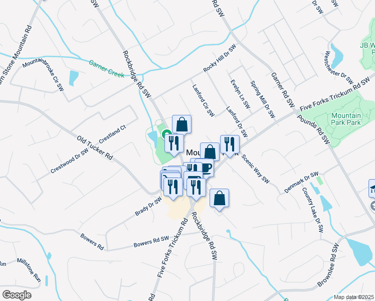 map of restaurants, bars, coffee shops, grocery stores, and more near 1152 Rockbridge Road Southwest in Stone Mountain