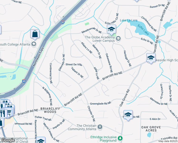 map of restaurants, bars, coffee shops, grocery stores, and more near 2288 Street De Ville in Atlanta