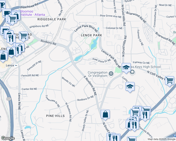 map of restaurants, bars, coffee shops, grocery stores, and more near 1063 Lynmoor Drive Northeast in Atlanta