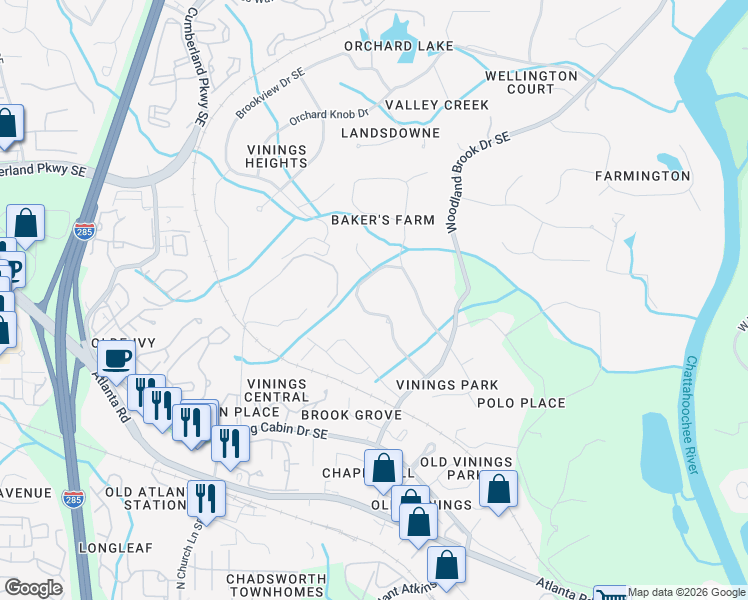 map of restaurants, bars, coffee shops, grocery stores, and more near 240 Spring Street Northwest in Atlanta