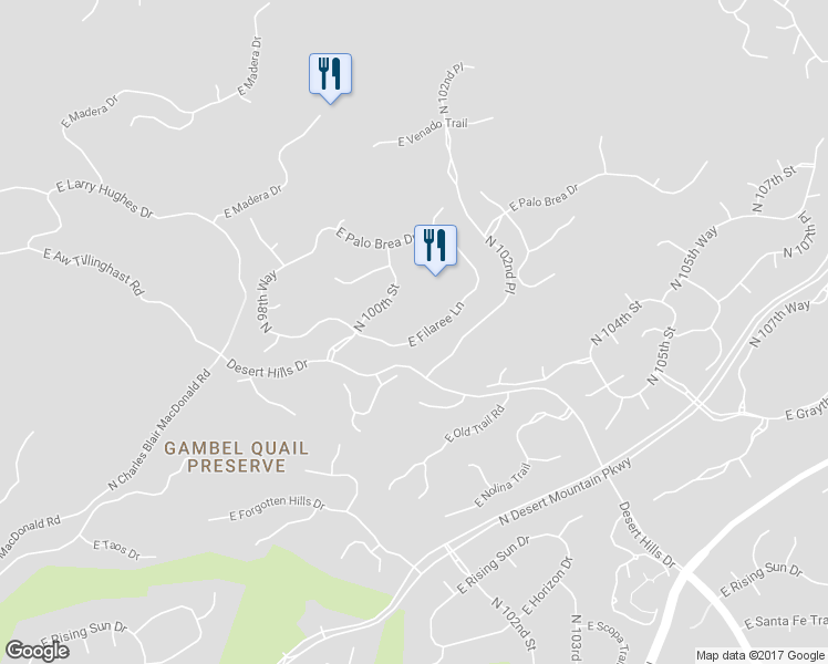 map of restaurants, bars, coffee shops, grocery stores, and more near 10108 East Filaree Lane in Scottsdale