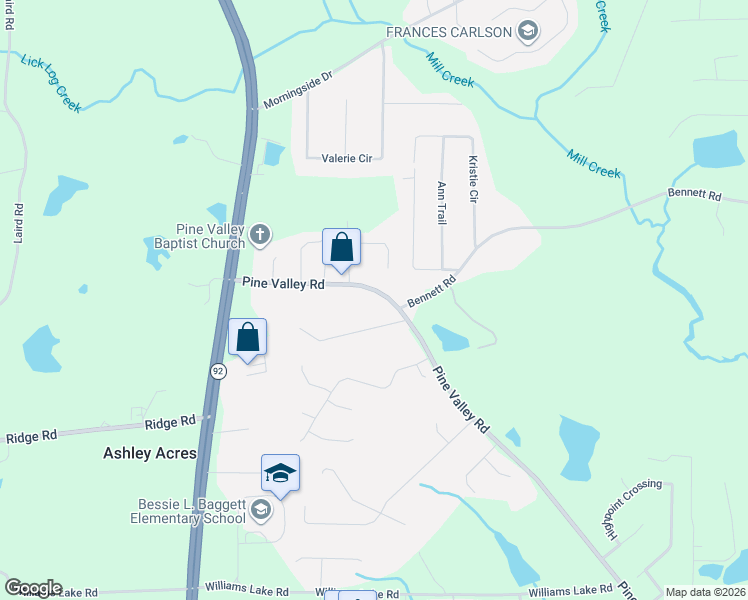 map of restaurants, bars, coffee shops, grocery stores, and more near 338 Pine Valley Road in Powder Springs