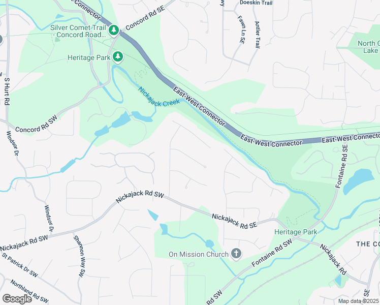 map of restaurants, bars, coffee shops, grocery stores, and more near 51 Queen Anne Drive Southeast in Mableton