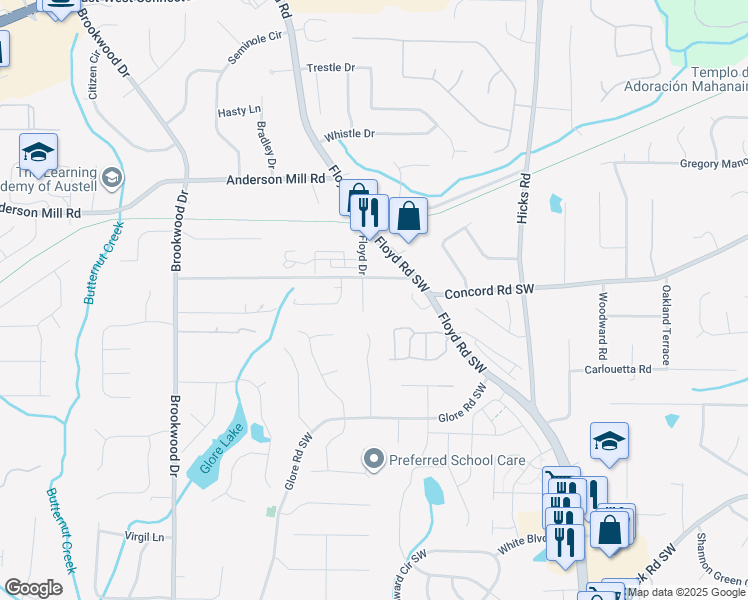 map of restaurants, bars, coffee shops, grocery stores, and more near 4481 Floyd Drive in Mableton