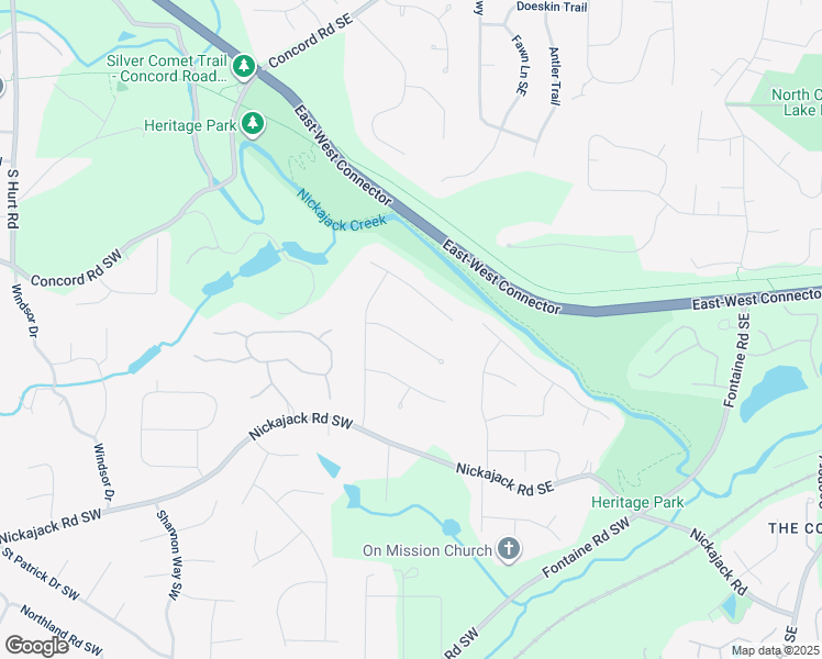 map of restaurants, bars, coffee shops, grocery stores, and more near 51 Queen Anne Drive Southeast in Mableton