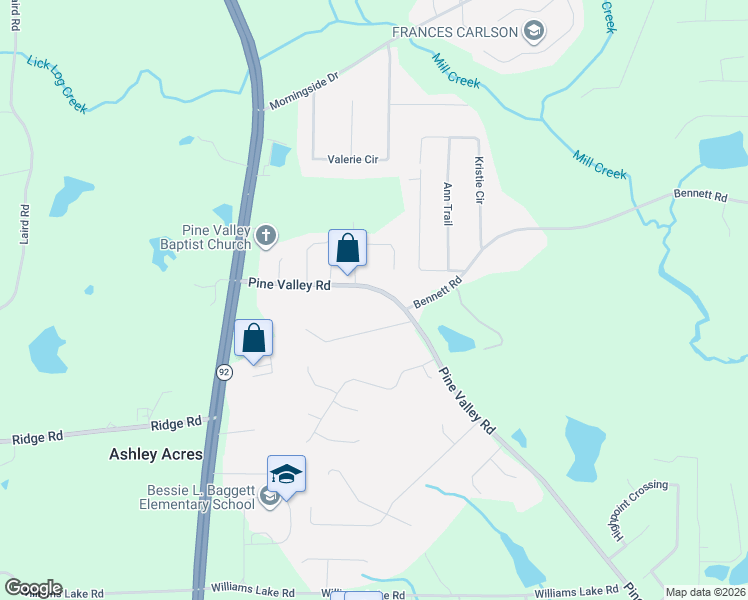 map of restaurants, bars, coffee shops, grocery stores, and more near 338 Pine Valley Road in Powder Springs