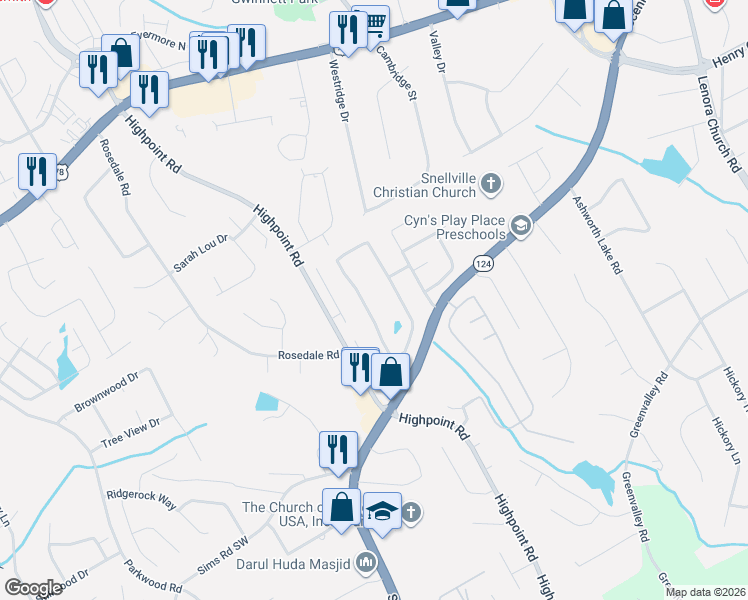 map of restaurants, bars, coffee shops, grocery stores, and more near 2370 Bankston Cir in Snellville