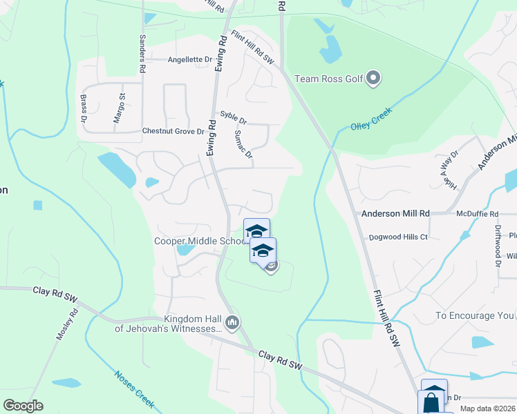 map of restaurants, bars, coffee shops, grocery stores, and more near 2750 Eloquent Lane Southwest in Austell