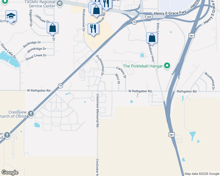 map of restaurants, bars, coffee shops, grocery stores, and more near 14 Evington Ct in Wichita Falls
