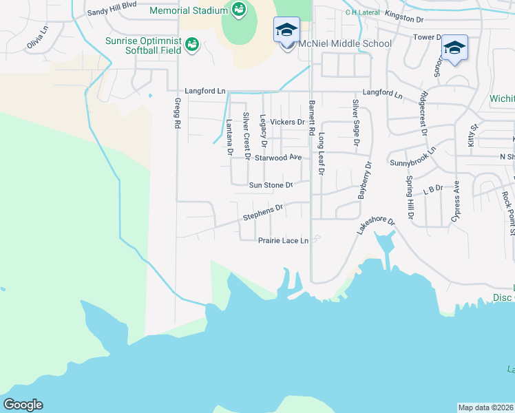 map of restaurants, bars, coffee shops, grocery stores, and more near 2 Texas Star Court in Wichita Falls