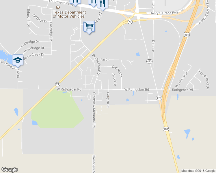 map of restaurants, bars, coffee shops, grocery stores, and more near 15 Evington Court in Wichita Falls