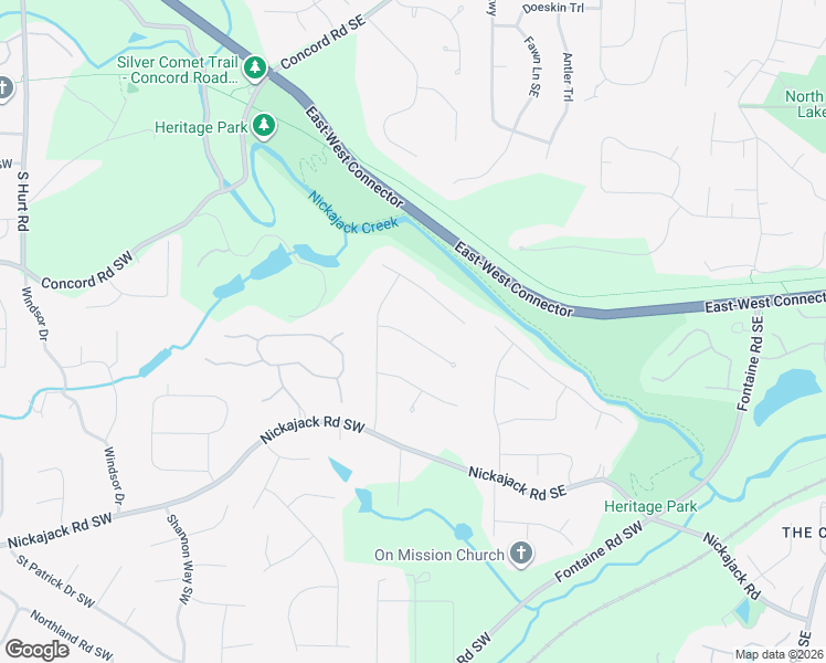 map of restaurants, bars, coffee shops, grocery stores, and more near 41 Queen Anne Drive Southeast in Mableton