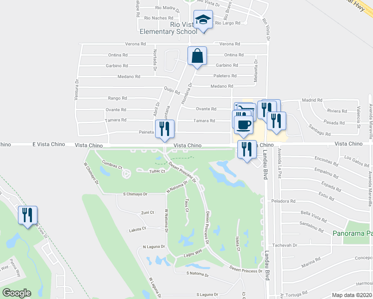 map of restaurants, bars, coffee shops, grocery stores, and more near 67619 North Portales Drive in Cathedral City