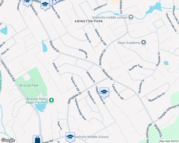 map of restaurants, bars, coffee shops, grocery stores, and more near 2944 Williams Place in Snellville
