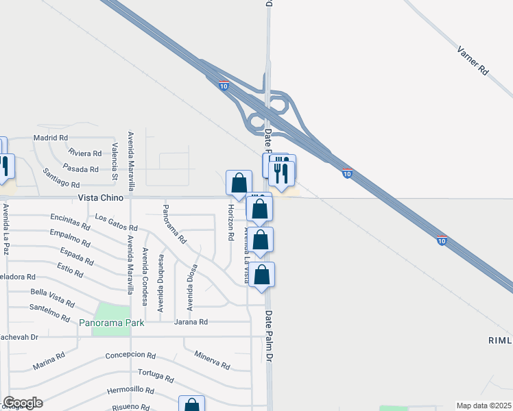 map of restaurants, bars, coffee shops, grocery stores, and more near 28051 Date Palm Drive in Cathedral City