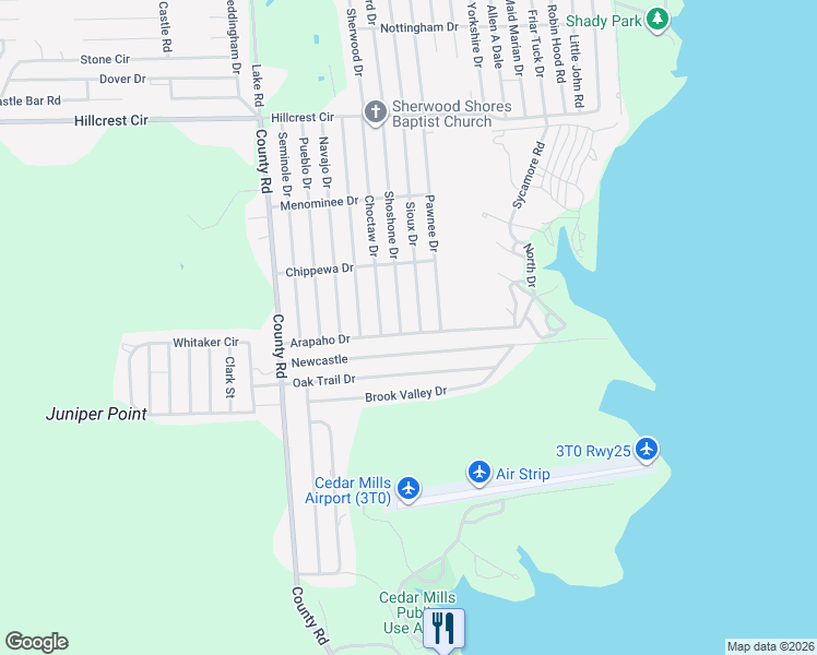 map of restaurants, bars, coffee shops, grocery stores, and more near 263 Arapaho Drive in Gordonville