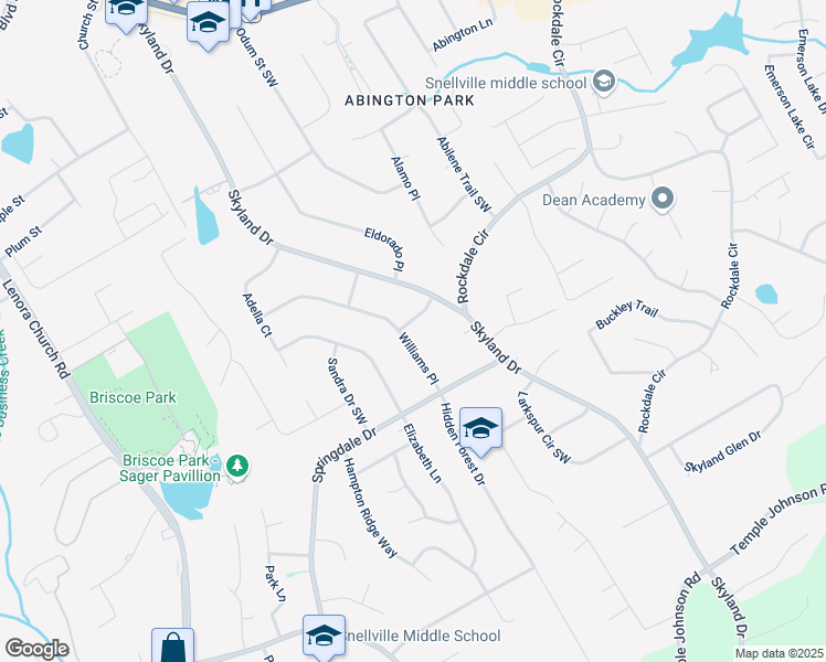 map of restaurants, bars, coffee shops, grocery stores, and more near 2944 Williams Place in Snellville