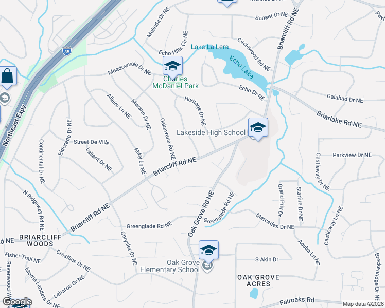 map of restaurants, bars, coffee shops, grocery stores, and more near 3684 Briarcliff Road Northeast in Atlanta