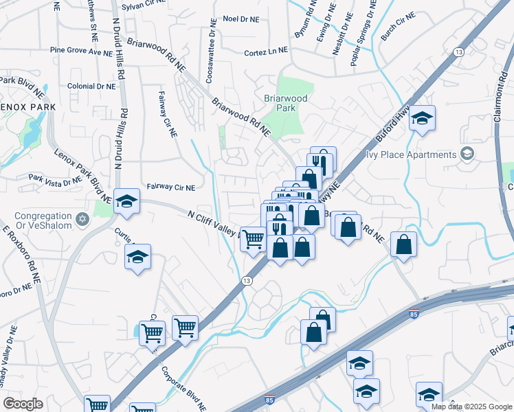 map of restaurants, bars, coffee shops, grocery stores, and more near 2065 Morrison Avenue in Brookhaven