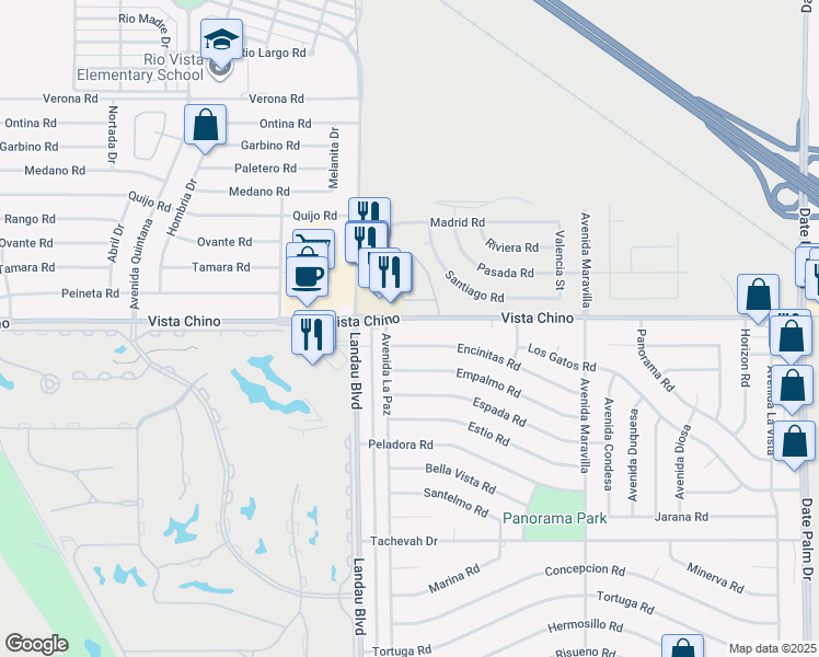 map of restaurants, bars, coffee shops, grocery stores, and more near 68045 Vista Chino in Cathedral City