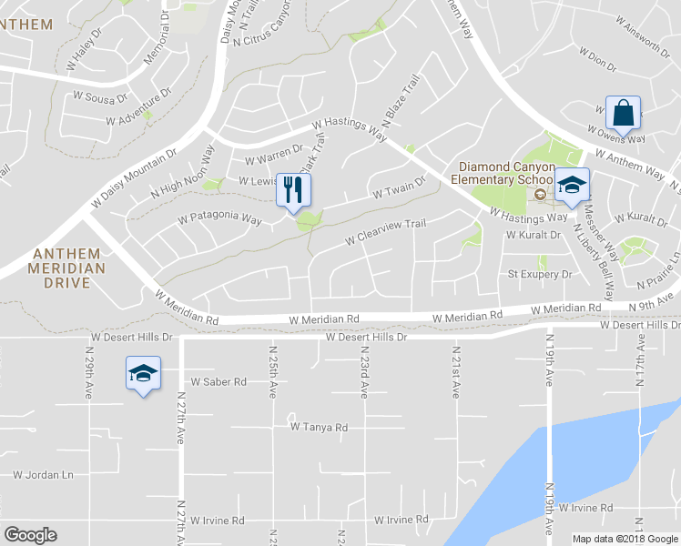 map of restaurants, bars, coffee shops, grocery stores, and more near 2337 West Sax Canyon Lane in New River
