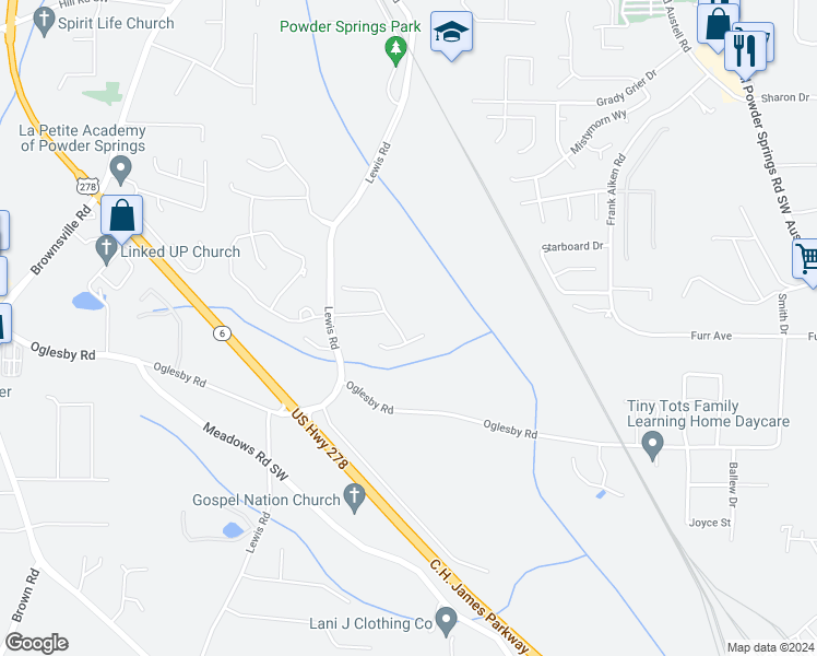 map of restaurants, bars, coffee shops, grocery stores, and more near 4472 Lilly Brook Court in Powder Springs
