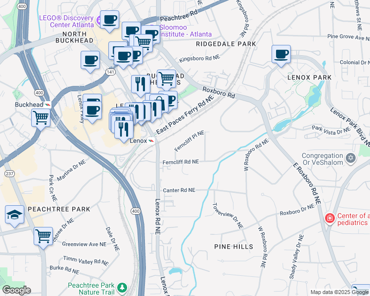 map of restaurants, bars, coffee shops, grocery stores, and more near 3299 Ferncliff Place Northeast in Atlanta