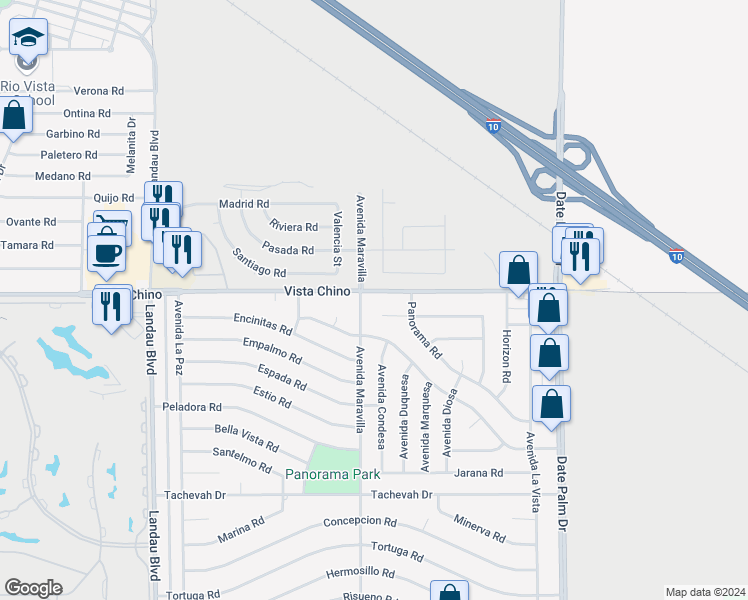 map of restaurants, bars, coffee shops, grocery stores, and more near 68535 Vista Chino in Cathedral City