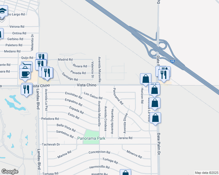 map of restaurants, bars, coffee shops, grocery stores, and more near 68585 Vista Chino in Cathedral City