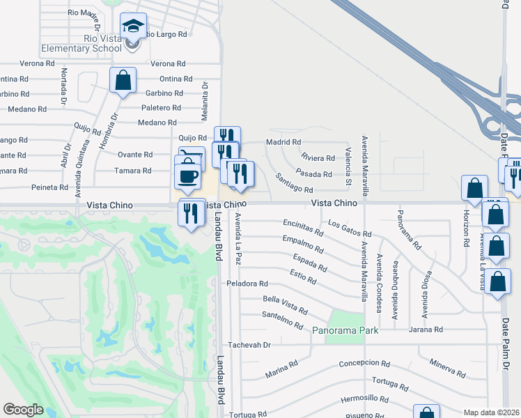 map of restaurants, bars, coffee shops, grocery stores, and more near 68065 Vista Chino in Cathedral City