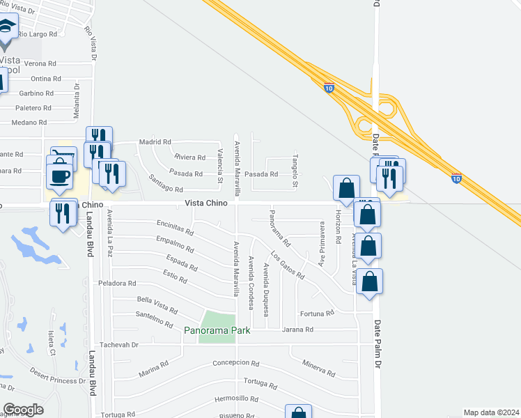 map of restaurants, bars, coffee shops, grocery stores, and more near 68585 Vista Chino in Cathedral City