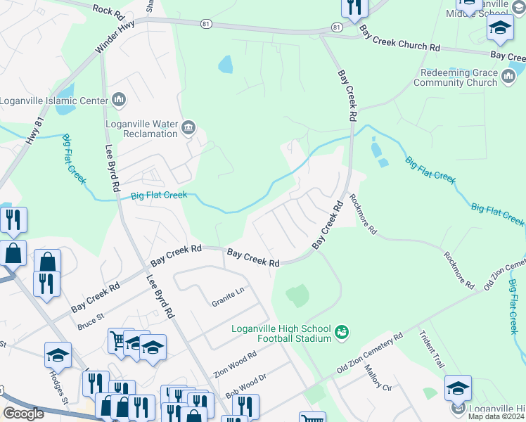 map of restaurants, bars, coffee shops, grocery stores, and more near 940 Spanish Moss Tr in Loganville
