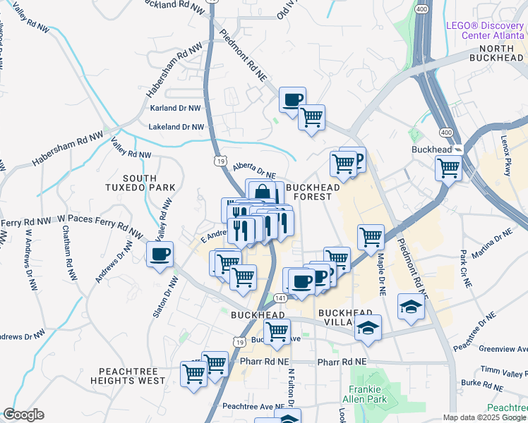 map of restaurants, bars, coffee shops, grocery stores, and more near 3279 Roswell Road Northwest in Atlanta