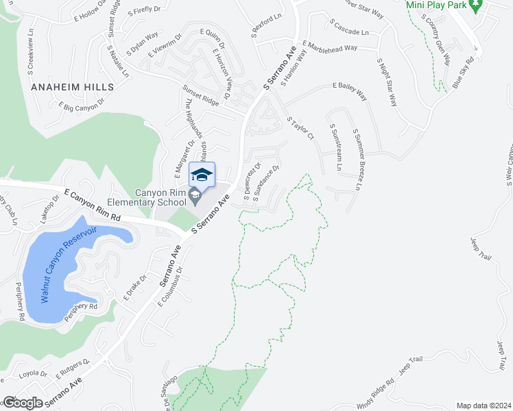map of restaurants, bars, coffee shops, grocery stores, and more near 1098 South Sundance Drive in Anaheim