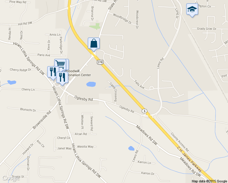 map of restaurants, bars, coffee shops, grocery stores, and more near 4504 Caleb Crossing in Powder Springs